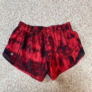 Red and black tie dye lulu lemon shorts